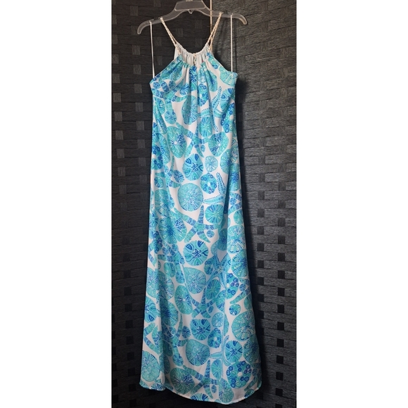 Lily Pulitzer | Inna Shells Print Halter Maxi Dress - White/Blue/Green - Picture 2 of 15